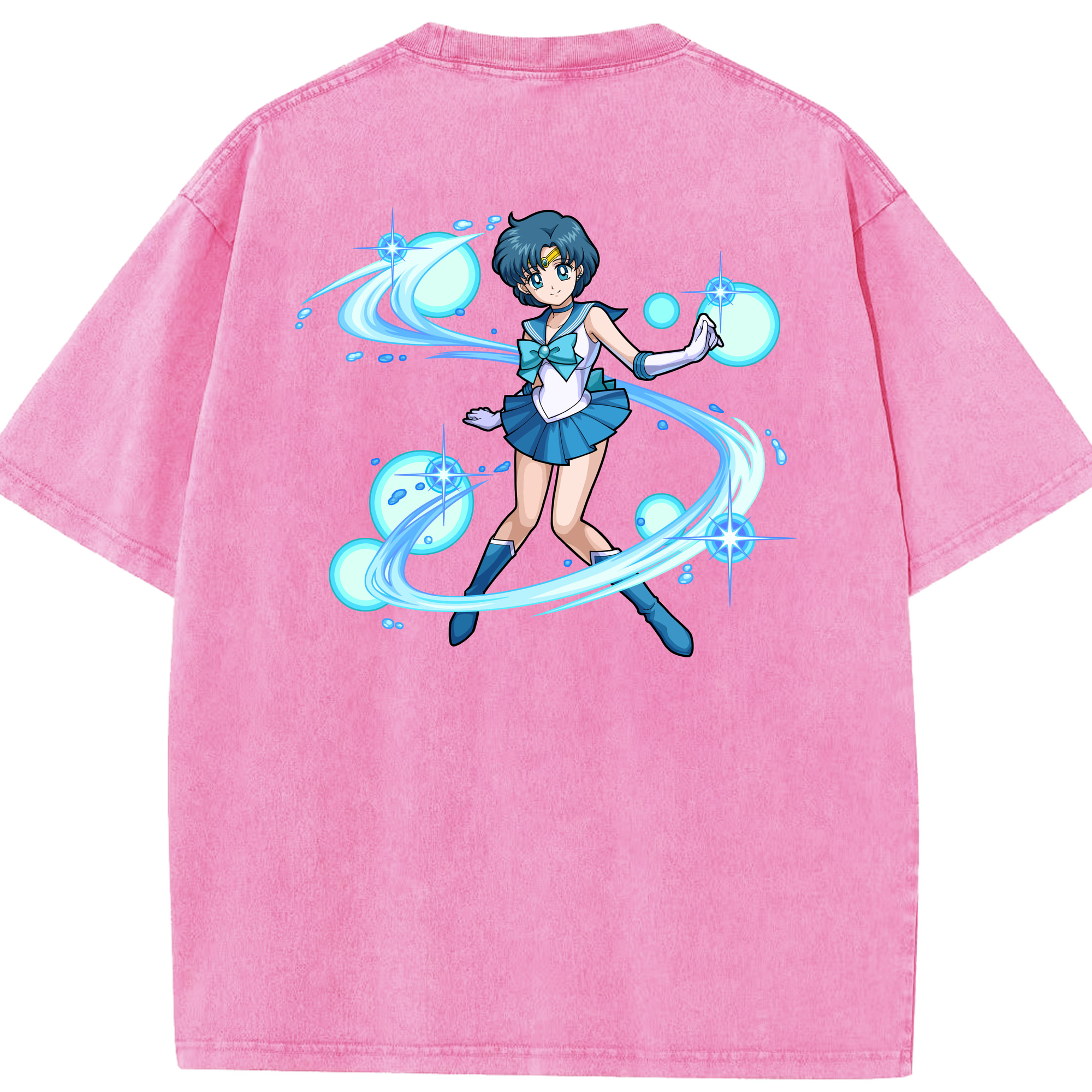 （画像用） 美少女戦士セーラームーン 水野 亜美 みずの あみ Sailor Moon Mizuno Ami 綿100% ヴィンテージ風 半袖Tシャツ（背面プリント）